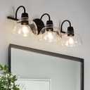 KSANA Black Bathroom Light Fixture, 3-Light Vanity Light with Large Opening Clear Glass Shade, Modern Farmhouse Wall Lamp Over Mirror, Dome Shade