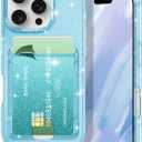 Petocase for iPhone 16 Pro Max Wallet Case Card Holder Slot Slim Fit Flexible TPU Gel Rubber Soft Skin Silicone Protective Phone Case Cover for Apple iPhone 16 Pro Max 6.9 inch Glitter Blue