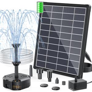 POPOSOAP 6.5W Solar Pond Filter Built-in Battery Backup, Solar Water Fountain Pump with Pond Filter, 8 Nozzles & PVC Tubing for Bird Bath, Small Ponds, Fish Tanks, Water Features P3065D
