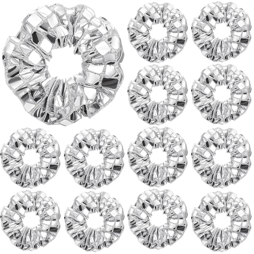Lyrow 12 Pack Mirror Disco Sequin Hair Scrunchies Disco Metallic Hair Accessories for 80s 90s Party Favor Supply Gift Birthday Western Bridal Shower Christmas Bachelorette Halloween New Year (Silver)