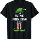 Wine Drinking Elf Matching Family Group Christmas T-Shirt, 2XL, Black