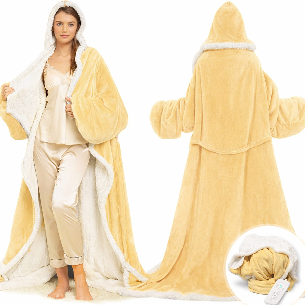 Wearable Heated Blanket with Foot Pocket, Electric Wearable Throw Blanket with Sleeves, Hood, Portable Heated Blanket with 8 Heat Settings, 1-10 Hours Auto Shut-off"