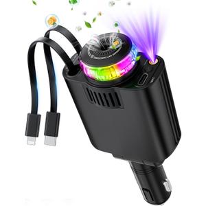 Starlight Retractable Car Charger with Aromatherapy, 5 in 1 Fast Charging 66W Car Phone Charger Adapter, USB C Car Accessories Compatible with iPhone 16/15/14/13/12/11 and Android (Black)