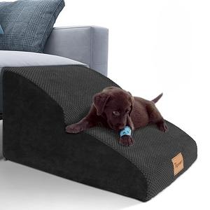 Topmart High Density Extended Foam Dog Ramp&Steps 2 Tiers, 11.8" High, Non-Slip Dog Stairs, Soft Foam Pet Ladder with Waterproof Cover, Best for Injured, Older Cats, Pets with Joint Pain, Blac