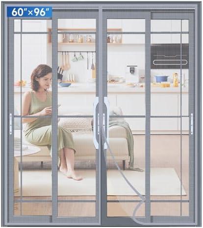 LONGEAS Upgraded PET Mesh Magnetic Screen Door - Stronger Than Fiberglass & Polyester, Hands Free, Keep Bugs Out, Pet & Kid Friendly, Suitable for Sliding & Patio Doors - 60" X 96"