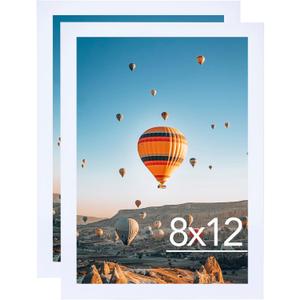 JCJMY 8x12 Picture Frame Set of 2 White for Wall Hanging or Tabletop- Wall Mounting Horizontally or Vertically, 8 x 12 Wall Gallery Poster Photo Frames for 8 by 12 Photo,2 Pack, White