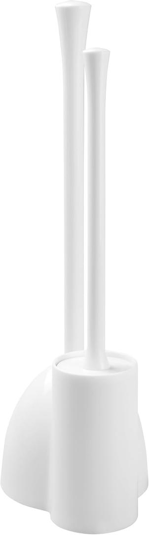 iDesign Una Plastic Toilet Bowl Brush and Plunger Combo Set for Bathroom Cleaning and Storage, White