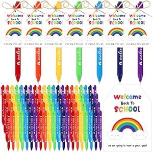 84 Sets Welcome Back to School Gifts Bulk Ballpoint Pens Greeting Cards Set with Rope First Day of School Gift Supplies for Students Teachers Classroom Favors Party Prizes Teacher Appreciation Gifts