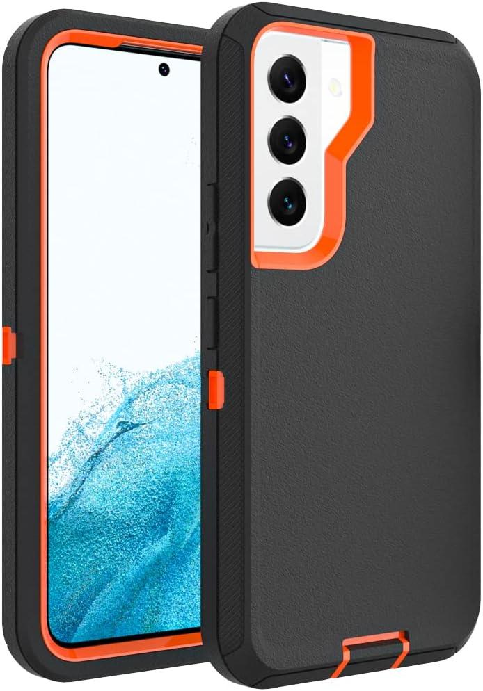 Case for Galaxy S22, Heavy-Duty Tough Rugged Shockproof Drop Protective Cover Cases for Samsung Galaxy S22, Black+Orange