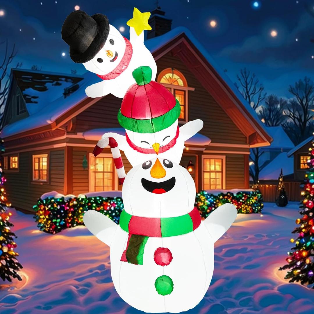 8FT Christmas Inflatable Snowman Yard Decoration, Lighted Blow Up Snowman With Built-in LED Lights for Holiday, Party, Xmas