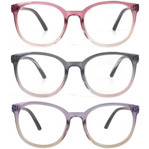 KoKoBin 3 Pack Reading Glasses for Women Cute Round +3.50 Blue Light Blocking with Spring Hinge
