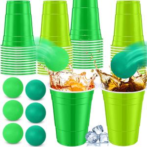 32pcs St. Patricks Day Party Games for Adult Include 24 Pcs 16oz Green Plastic Cups with 8 Balls, Shamrocks Irish Festival Party Decor, Juice Beverage, Outdoor Toss Game Favor Supplies