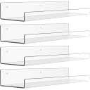 upsimples 6 Pack Acrylic Shelves for Wall Storage, 15" x 4 Floating Bookshelves for Kids, Display Shelf Organizer for Bathroom, Bedroom, Living Room, Kitchen, Room Decor, Clear