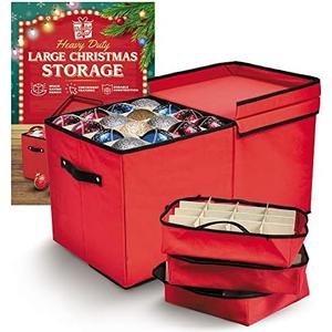 Holiday Cheer Premium Christmas Ornament Storage with 8 Tray – Christmas Storage Container with Dividers Perfect for Holiday Decorations– Fits 128 Holiday Ornaments – Tear-Proof Fabric