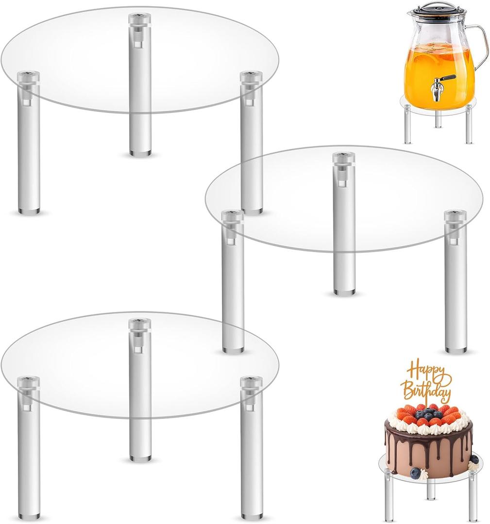 3PCS Drink Dispenser Stand Beverage Water Crock Dispenser Holder Clear Round Acrylic Cake Cupcake Plant Display Plate Fit Max 7.87 Inch Diameter Glass Jar Jug Container Filter Bottle