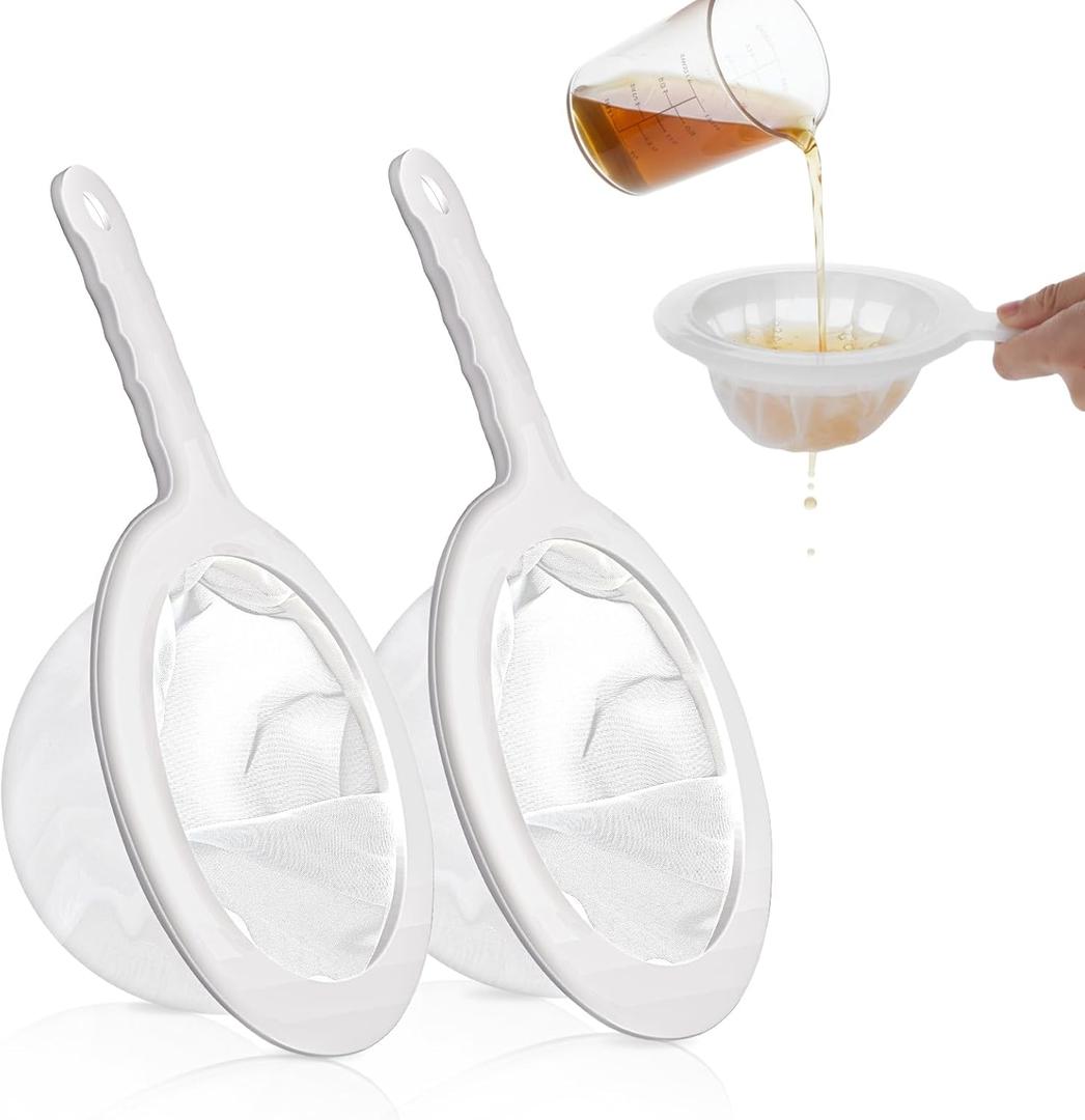 2 Pcs 9" Ultra-Fine Nylon Mesh Strainer, 100/200 Mesh, Fine Mesh Sieve Small Juice Strainer with Handle Yogurt Sieve Kitchen Plastic Colander Brine Shrimp Net for Nut Milk, Tea, Coffee, Honey, Wine