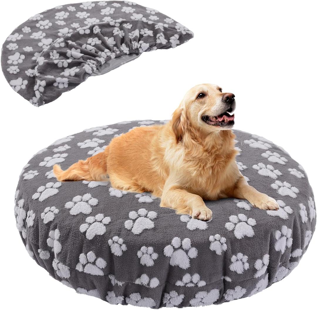 BALAPET Washable Dog Bed Covers Replacement Round Waterproof Bed Cover for Dog Soft Pet Bed Cover with Lovely Dog Paw Print and Double-Sided Usable Design,Cover Only(Dark Gray,45 * 45 * 11in)