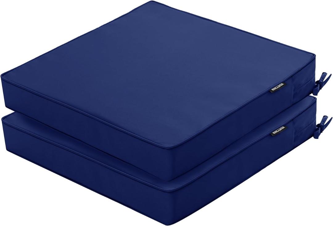 Outdoor Chair Cushions 24 x 24 Inch Waterproof Patio Chair Cushions with Tie 5 Year Color Fastness Thick Outdoor Seat Cushion for Garden Lawn Patio Furniture Navy Set of 2