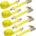 4 Pack 2" x27' Ratchet Strap Tie Down 10000lbs J Hook,Heavy Duty Tie-Down Ratcheting Cargo Truck Straps Wire Hook Ends, J-Hook Ratchet Strap TieDowns KJE