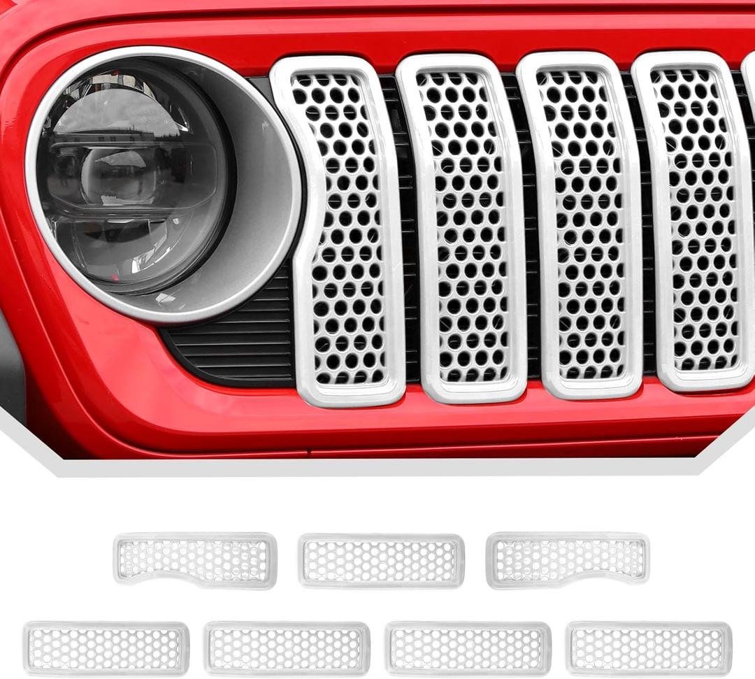 JeCar Mesh Grill Inserts for 2024+ Jeep Wrangler JL JLU Gladiator JT (White)