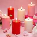 Tuanse 6 Pcs Valentine's Day LED Flameless Candles 4.3" Battery Operated LED Lights Electric Decorative Pillar Candle for Wedding Party Romantic Decorations Room Decor Gifts(Red, Pink, White)