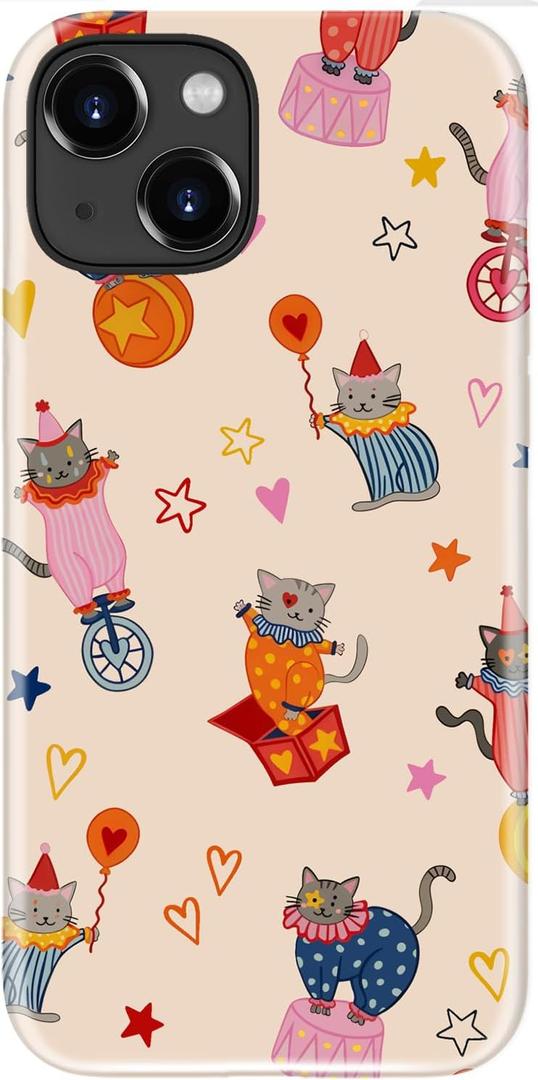 DEENAKIN for iPhone 14 Case/iPhone 13 Case Cute, Aesthetic Circus Cat Colorful Clown Kitten Fun Phone Case, Compatible with Magsafe, Trendy Western Protective Slim Silicone Phone Cover for Women Girls