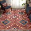 Area Rug 5x7 Rug Machine Washable Non-Slip Low Pile Print Pattern Western Rug for Living Room Bedroom Entryway Tribal Series -Red/Orange