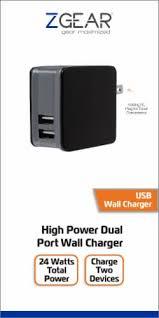 ZGEAR 24 watts High Power Dual Port Wall Charger , USB 