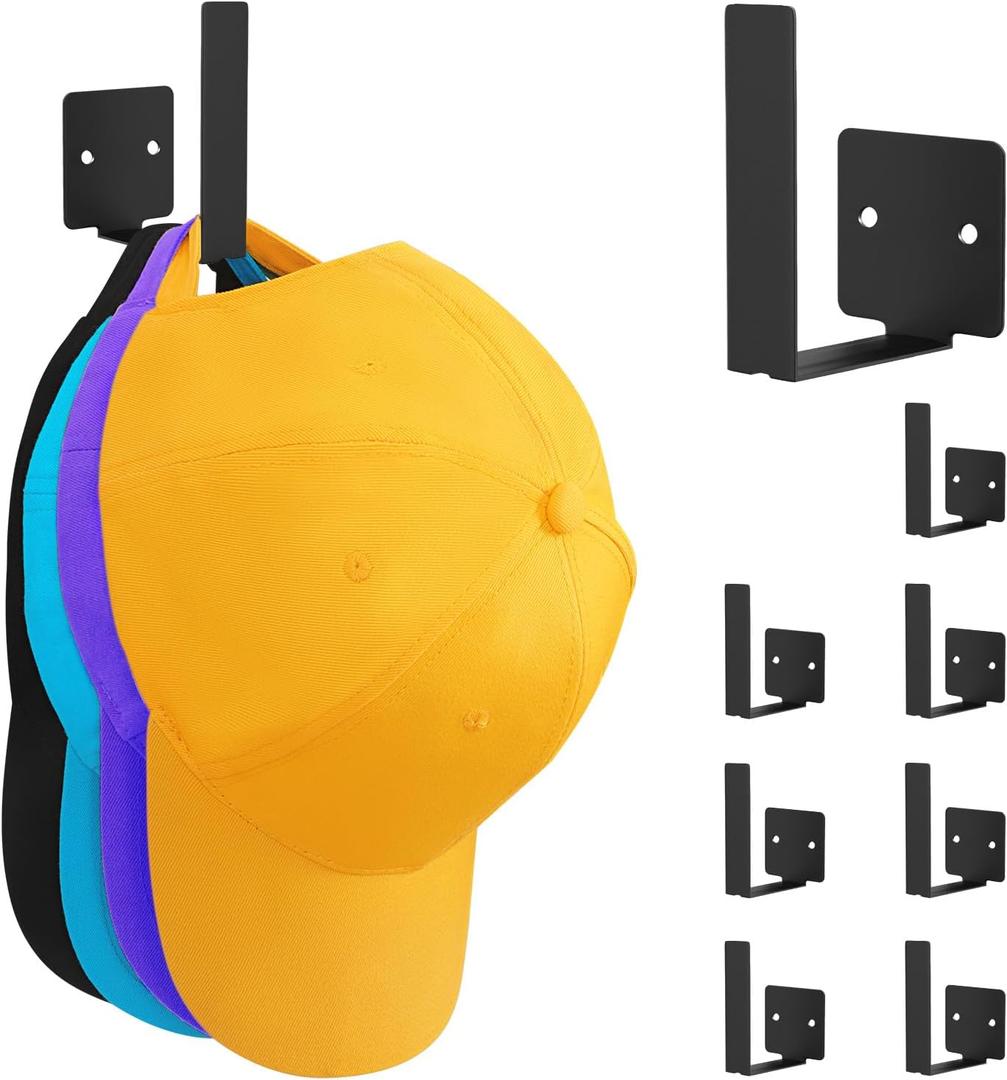 Hat Rack for Wall, Baseball Cap Organizer, Strong Adhesive/Drilled Hat Holder Storage, Hanger for Closet, Door, Bedroom (8 Pack)