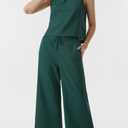 AFITNE Women's Summer 2 Piece Outfits Linen Sleeveless Tank Crop Top Wide Leg Pants Lounge Matching Sets (Blue, XXL)