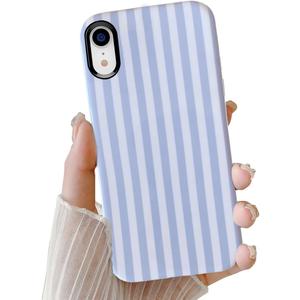 Cute Case for iPhone XR, Striped Phone Case, Aesthetic Pattern Design, Hybrid 2-Layer Shockproof Protective Cover for Girls Women (Blue,XR)