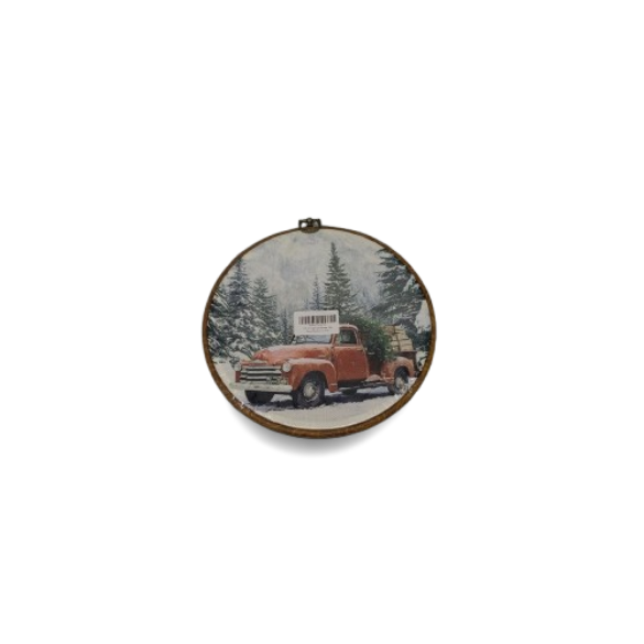 Sufamb Winter Christmas Round Wall Art Decor, Rustic Winter Forest Landscape Canvas Artwork Framed, Farmhouse Christmas Wall Hanging Prints Decorations for Home Bedroom Living Room Decor, 10x10 Inches