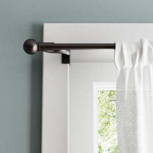 Zenna Home Adjustable Curtain Tension Rod with Decorative Round Finials, No Drill Window Rod, Easy Install Expandable Tension Curtain Rod for Windows, 48 to 84 Inch, Bronze (Oil Rubbed Bronze)