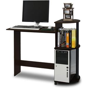 Furinno Compact Desk, 28.5" Wide Gaming Desk with Shelves, Computer Desk with Book Shelf, Office Desk for Home Office, Study Room, Dorm, Bedroom, Espresso, Round Side Shelf