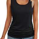 AUTOMET Women's Tank Tops 2026 Square Neck Ruched Sleeveless Summer Casual Basic Tops for Vacation Daily Wear Trendy, Large