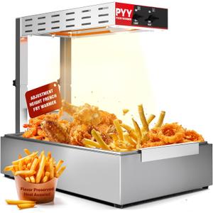 PYY French Fry Warmer - Update Commercial Food Heat Lamp Fry Dump Station Chip Warmer Food Warmer Adjustable Height 7.9"-11" Temp 86F-156F Countertop Freestanding for Restaurant Buffet