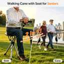 Cane with Seat Folding Lightweight Walking Cane Stick with Seat for Seniors | Chair Cane with Adjustable 45° LED Light, Anti-Slip Base, Aluminum, Easy Carry