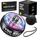 XMALL Torque Ball Hand Exerciser, Grip Strength Trainer, Forearm Strengthener, Wrist Power Gyro Ball, Hand Strengthening Devices, Wrist Strengthener, Finger Exerciser, Auto-Start Colorful Lighting (Black)