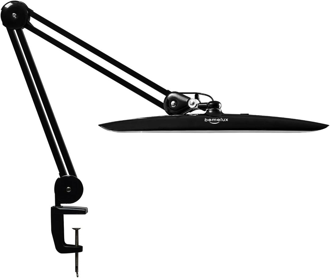 24W LED Desk Lamp with Clamp, 5 Dimming Modes, 5 Color temperatures up to 6000K, 2200 Lumens High Brightness Working Lamp with 182 Pcs LED(Black, CCT)