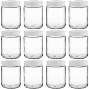 Suwimut 12 Pack Glass Mason Jars, 8 oz Regular Mouth Small Glass Canning Jars Storage Containers with Airtight Lids for Jelly, Jam, Honey, Beans, Pickles, Spice, Yogurt, Food Storage