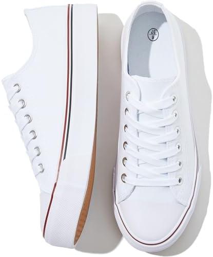 FRACORA Womens White Canvas Sneakers Low Top Lace Up Canvas Shoes Fashion Comfortable, 11 Size