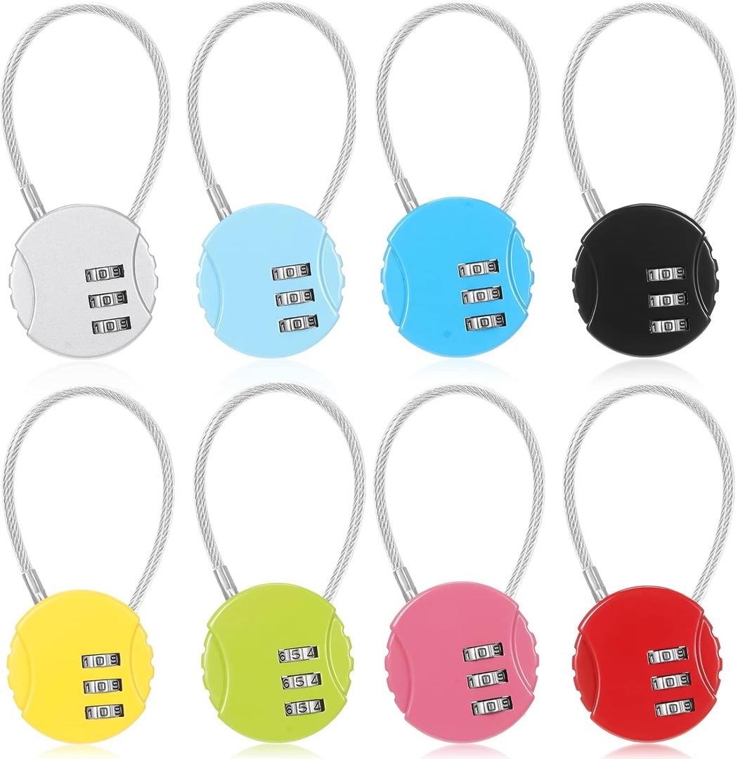 Moxweyeni 8 Pack Combination Wire Lock 3 Digit Small Combo Luggage Number Cable Padlock Outdoor Waterproof Resettable Lock for School Gym Locker Travel Backpack Suitcase Storage (Multi Color)
