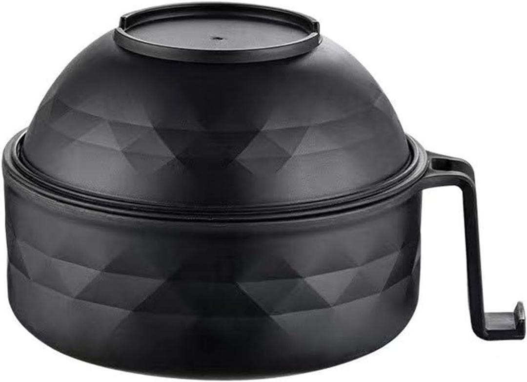 Microwave Ramen Bowl,Microwave Ramen Cooker,Mixing Salad Rice Pasta Fruit Instant Noodles Soup Food Kitchen Plastic Plates Bowls with Lid Set College Dorm Room Essentials,Black