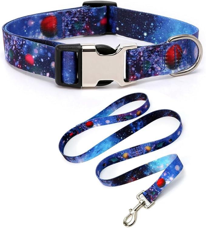Dog Collar and Leash Set with Safety Locking Metal Buckle, Soft Quick Release Dog Collars Adjustable for Small Medium Large Dogs and Kitten Cats