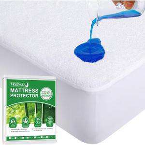 Queen Size Mattress Protector Waterproof,Smooth Top Mattress Protector for Kids,Breathable Skin Friendly and Noiseless Fitted Sheet,Viscose Terry Mattress Cover