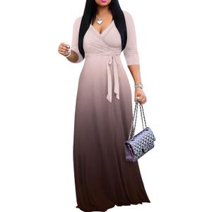 PinkPatty Women's Gradient Maxi Dress 3/4 Sleeves V Neck Cocktail Party Dress Belted Wrap Dresses（Gradients20 XL） 