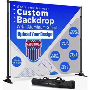 Custom Backdrop with Stand | Custom Step and Repeat -Made in USA- 8ft x 8ft Wrinkle-Free Non-Glare Fabric,with Thick Heavy Duty Aluminum Stand (Included) Personalized backdrops for Events