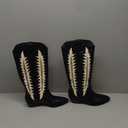 Embroidered Cowboy Boots for Women Almond Round Toe Chunky Heel Cowgirl Boots Pull On Knee High Boots with Foliage Inlay Boots 10