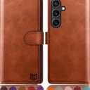 SUANPOT Compatible with Samsung Galaxy S25 Wallet case with RFID Blocking Credit Card Holder,Flip Book PU Leather Protective Cover Women Men for Samsung S25 Phone case Light Brown