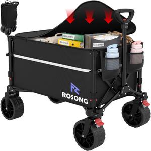 Wagon Collapsible Cart Foldable - Folding Utility Heavy Duty Wagons Carts with Cover for Grocery Sports Garden
